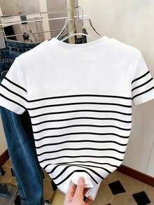 Resyla Women's Casual Striped Bow Crew Neck Short Sleeve T-Shirt, Summer - Multicolor - View 2