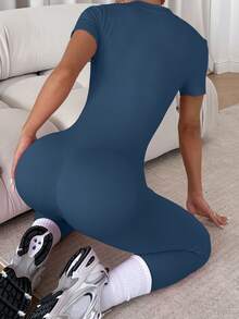 Slayform Slayform Jumpsuit Olahraga Wanita dengan Resleting - Navy Blue - View 7