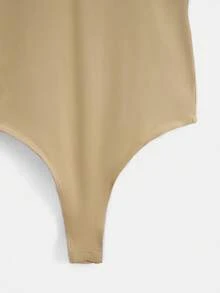 SHEIN BASICS 素色圓領T恤連體衣 - 卡其色 - 查看 4