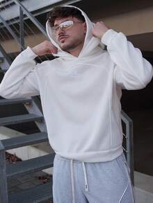 LEOGASHI LEOGASHI Men's Casual Double-Hooded Patchwork Hoodie,Streetwear,Baggy,Graphic,Matching,Friends,I Love My Boyfriend,Street Style,Couples,Structural Design, Embroidered Pattern,Double Hat - White - View 5