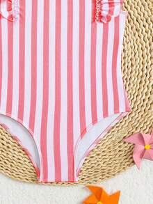Bộ đồ bơi liền thân kẻ sọc cho bé gái, thích hợp đi biển/nghỉ dưỡng. - Đỏ và trắng - Xem 4