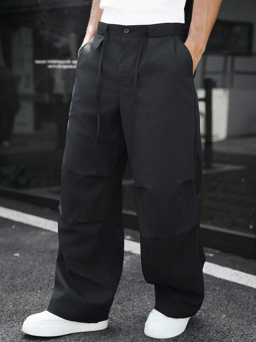 Manfinity Homme 男士休闲新款黑色直筒裤，适合日常穿着，四季皆宜，ins风，休闲长裤，摄影必备，送给男友/老公的绝佳礼物，男士休闲 - 黑色 - 查看 1
