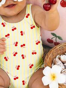 SHEIN Baby Girls Casual Minimalist Fitted One-Piece Swimsuit, Suitable For Summer - Multicolor - View 7