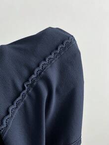Elamini 女士蕾丝拼接针织高弹罗纹背心 - 藏蓝色 - 查看 6