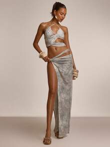 MUSERA 吊带褶皱镂空系带露背上衣套装（仅上衣）可爱春夏性感外出海滩度假蜜糖潮汐 - 彩色 - 查看 5