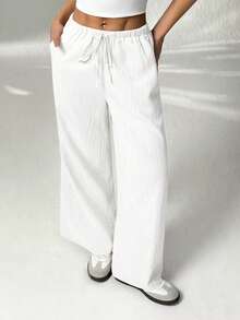 SHEIN PETITE Pantalones de mujer de color albaricoque, negro y multicolor. Conjunto de dos piezas que combina fácilmente para múltiples ocasiones, casual y cómodo para todo uso - Blanco y Negro - Ver 5