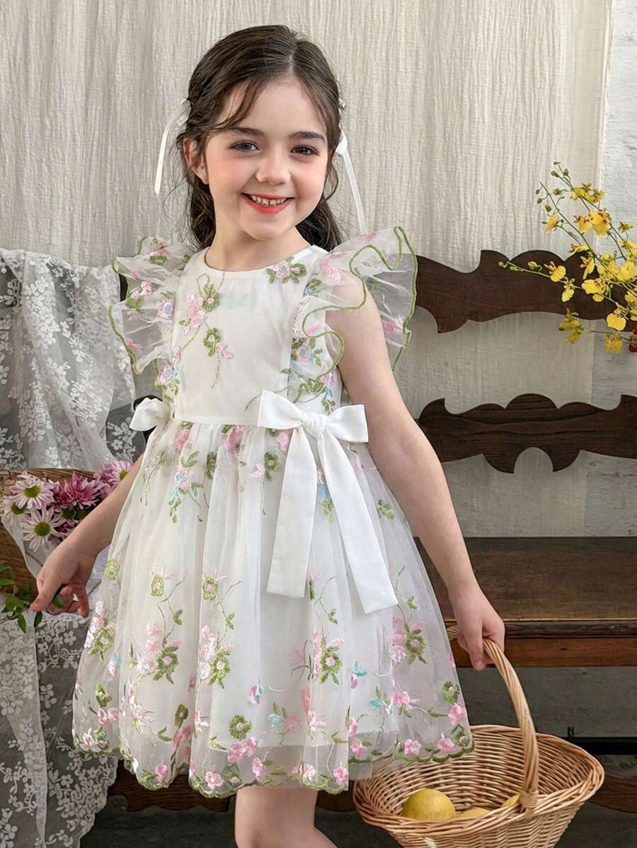 LMoss Kids Đầm voan hoa xếp tầng cho bé gái - trắng - Xem 1