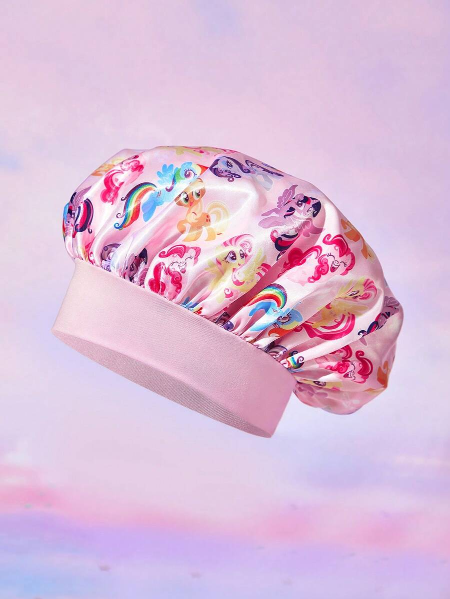 My Little Pony X SHEIN Mũ trùm đầu chăm sóc tóc hai lớp màu hồng đơn giản dành cho nữ, chất liệu satin co giãn rộng, in hình hoạt hình dễ thương, mềm mại và thoải mái cho sử dụng hàng ngày ở nhà, khi ngủ, lấy cảm hứng từ Twilight Sparkle, Pinkie Pie và Rainbow Dash. - Nhiều màu - Xem 1