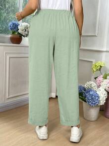 EMERY ROSE 大码女式纯色休闲棉质翻边裤 - Fresh Green - 查看 2
