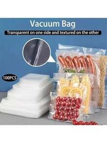 100/500个透明压纹食品真空密封袋，采用PE尼龙材质，适用于家庭和商业用途。是保存肉类、海鲜、谷物、坚果、水果、干果、药品和其他食品的理想选择。密封保鲜，是家庭厨房食品储存的完美之选。 - Clear - 查看 1