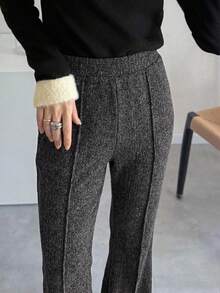 FRIFUL Women's Solid Color Ruffle Hem Straight Leg Loose Casual Comfortable Pants - Grey - View 3