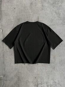 AXEPEAK 男士极简印花圆领短袖T恤 - 黑色 - 查看 2