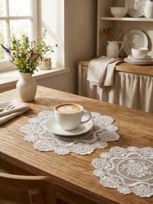 Cirelle 复古蕾丝餐垫 - 几何刺绣桌垫，优雅杯垫，适用于婚礼、茶盘和花瓶装饰，手工家居饰品 - 彩色 - 查看 3