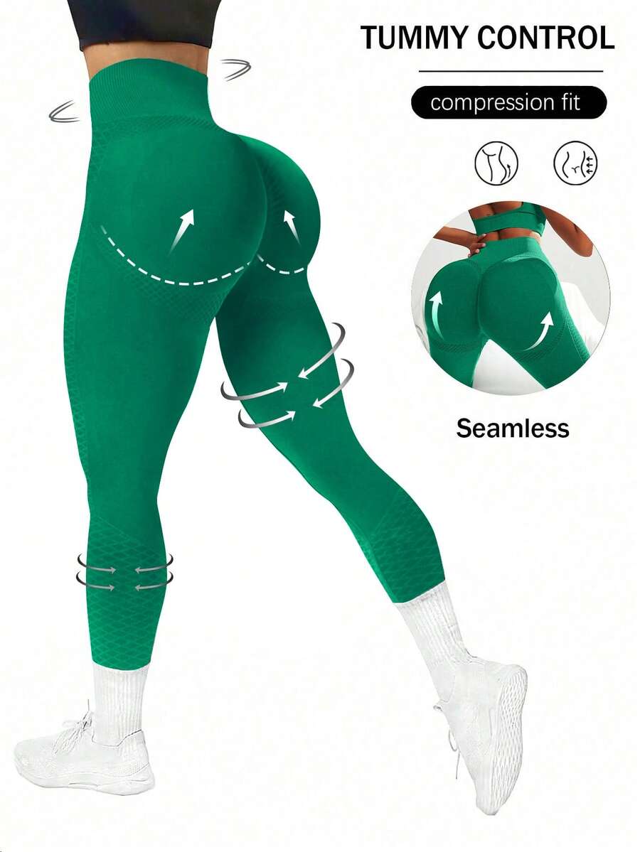 Gameset SHEIN Sport Quần legging thể thao không đường may, cạp rộng, quần legging thể thao nữ, quần legging thể thao liền mạch cho nữ, quần legging thể thao nữ. - màu xanh lá - Xem 1