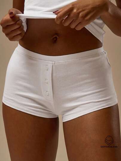 MUSERA ESSENTIALS Button Front Fitted Elasticated Waist Cotton Mini Shorts Coord Bottoms Only  Winter Cosy Lounge Cute Everyday Lounge Essential Valentines Day Spring Summer Vacation Holiday