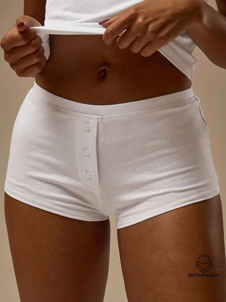 MUSERA ESSENTIALS Quần short cotton dáng ôm, cạp chun, cài cúc phía trước, chỉ có phần quần để phối đồ. Thích hợp mặc ở nhà vào mùa đông, dễ thương, hàng ngày, cần thiết cho ngày Valentine, mùa xuân, mùa hè, kỳ nghỉ, lễ hội. - trắng - Xem 1