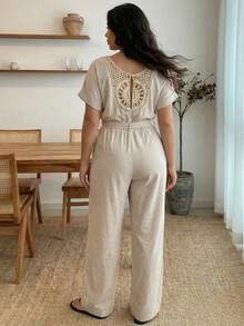 Enliva Mono informal de color albaricoque para vacaciones, talla grande, para silueta de manzana y redondeada - Albaricoque - Ver 2