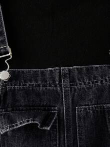 EMERY ROSE Women's Wide Leg Denim Overalls - Black - View 3