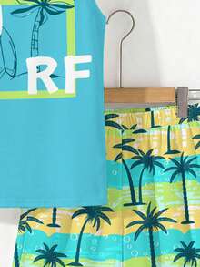 Teen Boy Coconut Tree Print Vest And Shorts Set, Beach/Holiday - Multicolor - View 4