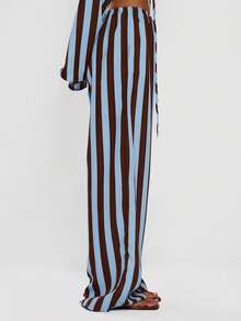 MUSERA Women Pants Wide Leg Stripe Linen Look Trouser Holiday Linen Pant Summer Beach Vacation Party Spring Carnival - Blue - View 3