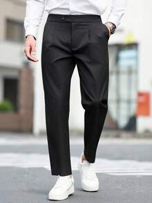 Manfinity Mode 男士商务休闲裤，百搭西装裤，适合商务、通勤和日常休闲穿着 - 黑色 - 查看 5
