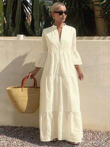 DAZY Đầm dài ngang gối dáng rộng, thoải mái, phong cách nghỉ mát mùa hè mới dành cho nữ. - Màu be - Xem 3