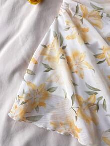 SHEIN Gaun Motif Bunga Kuning untuk Remaja Perempuan Musim Semi & Musim Panas/Hari Valentine/Liburan/Liburan - Kuning - View 6