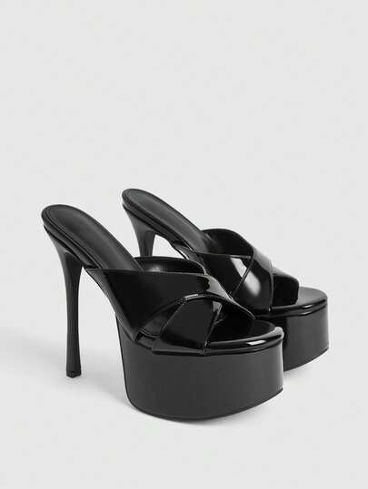 CUCCOO LuxiPop Giày sandal cao gót quai ngang đế dày chống thấm nước dành cho nữ, màu đen, gợi cảm và thời trang, thích hợp cho hộp đêm, du lịch, nghỉ dưỡng, phong cách thập niên 2000.