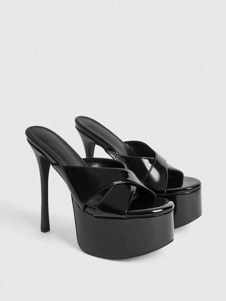 CUCCOO LuxiPop Women's Waterproof Thick-Sole Strappy High Heel Sandals, Black, Sexy & Fashionable For Nightclub, Suitable For Vacation, Travel, 2000s Style