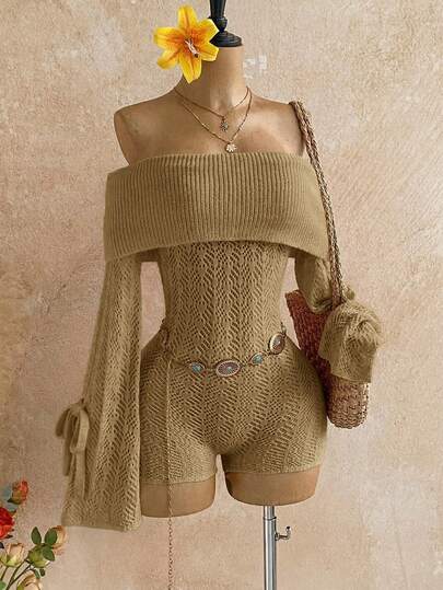 Soleia Mono de punto con hombros descubiertos de unicolor de moda para citas