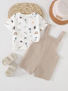 Cozy Pixies Bộ đồ 2 món cho bé trai họa tiết gấu hoạt hình, chất liệu mềm mại, cổ tròn, tay dài, áo len chui đầu và quần yếm. - Nhiều màu - Xem 2