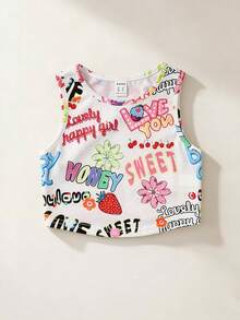 SHEIN Cô Gái Trẻ In Chữ & Hoa Áo ba lỗ - Nhiều màu - Xem 6