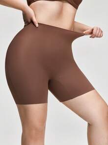 SHAPORA Plus Size Women High Waist Solid Color Shapewear Shorts - Brown - View 5