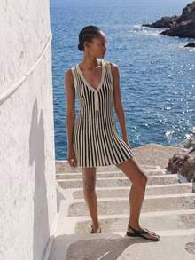 Maija Outfit Deas Of  Dress,Women's Striped Button Design Sleeveless Casual Knit Dress,Beach Dresses ,Vacation Dresses,Holiday Outfits For Women - Multicolor - View 6