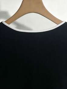 Selianne Women's Colorblock Short Sleeve Top, Versatile Daily Wear, Suitable For Casual, Commute, Date, Office, Minimalist Fashion, Everyday Wardrobe Essential - Black - View 4