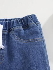 Young BoyFashion Washed Denim Jeans, Casual Elastic Waist Tapered Leg Jeans, Soft Cotton Stretch Fabric, Suitable For Spring, Summer, Autumn And Winter - Medium Wash - View 6