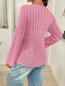 SHEIN Maternity Solid Color Long Sleeve Tie-Waist Knit Cardigan - Pink - View 9