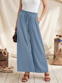 Zovinel 女士休闲百搭纯色阔腿裤 - 藍色 - 查看 7