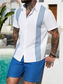 VENTUSAIL Conjunto Casual de Camisa de Manga Curta com Listras e Shorts para Férias - Multicolorido - Visão 6