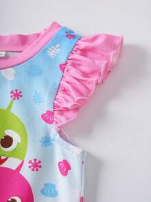 BABY SHARK X SHEIN Áo ngủ tay bồng in hình hoạt hình cho bé gái - Hồng - Xem 4