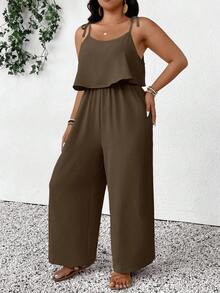 SHEIN Frenchy Plus Size Casual Vacation Textured Solid Color Jumpsuit - Grey - View 7
