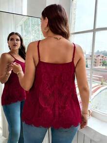 Reflora Camiseta de encaje de unicolor elegante de talla grande para verano - Burdeos - Ver 2