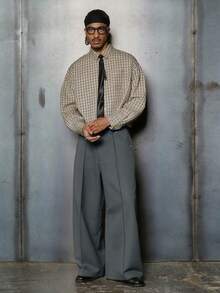 PAVTROS Men's Black Loose Casual Wide Leg Straight Pants, And Versatile Formal Pant Hakama Pants Trousers Men Wide Leg Trousers Men High Waisted Trousers Men - Dark Grey - View 3