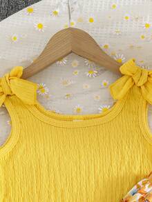 SHEIN 两件套少女休闲蝴蝶结吊带背心和彩色碎花裙，适合日常穿着和度假。 - 彩色 - 查看 3