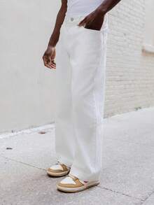 BelSigned BelSigned 1pc Vintage Wash Relaxed Fit Wide Leg Jeans, Casual Loose Long Pants For Men - White - View 6