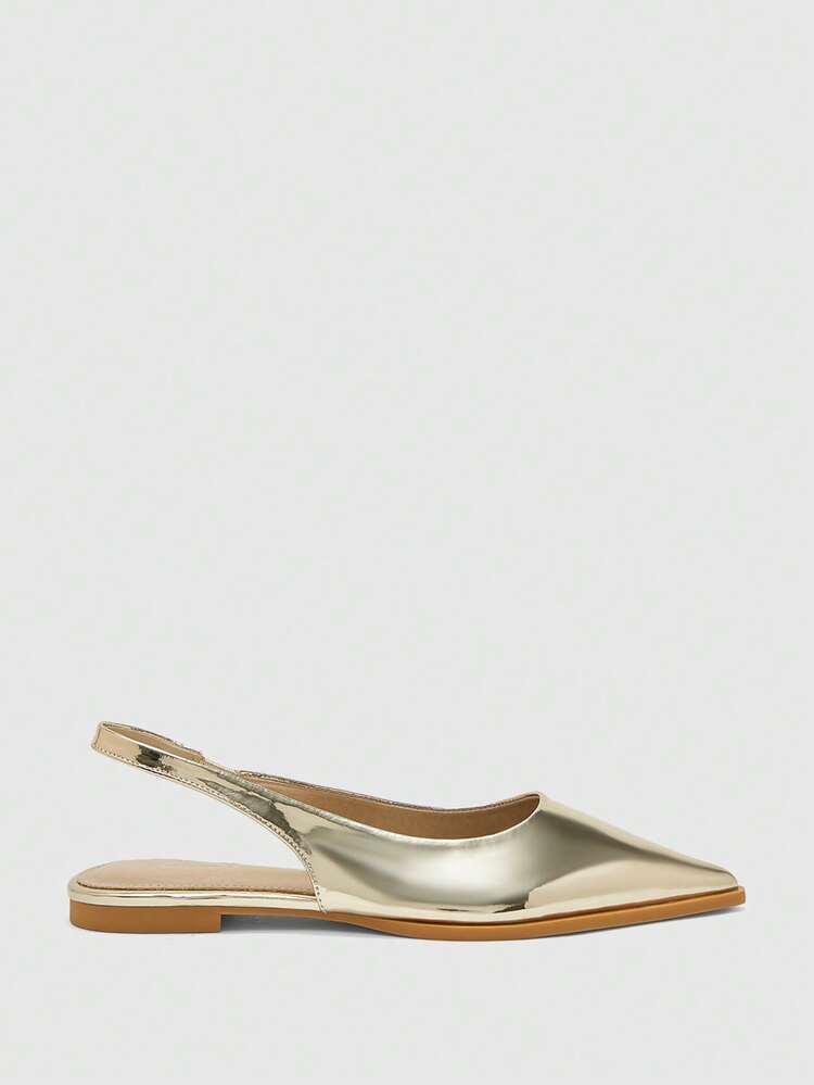 CUCCOO BIZCHIC Women Shoes Flat Bottom Pointed Light Gold Simple Back Strap Slingback Women's Flat Bottom Shoes Daily Versatile Lightweight Comfort Commuter To Work Occupational Comfort Flat Bottom Women's Shoes