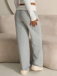 Rayane Ketlyn Women's Winter Streetwear Going Out Casual Back To School Vintage Daily Wear Y2K Rib Knit White Turn-Down Trousers French Grey Flare Pants - Grey - View 2