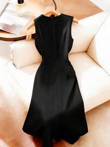 Franclia Đầm nữ không tay, thắt eo thời trang mới - màu đen - Xem 2