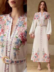 MOTF PREMIUM 女士优雅印花长袖连衣裙 - 彩色 - 查看 3