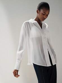 Aveloria Modichic 宽松密扣装饰薄纱长袖衬衫 - 白色 - 查看 6